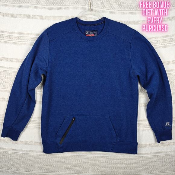 Vintage Russell Athletic Blue Sweatshirt Men’s L with Zipper Pocket - Picture 1 of 8